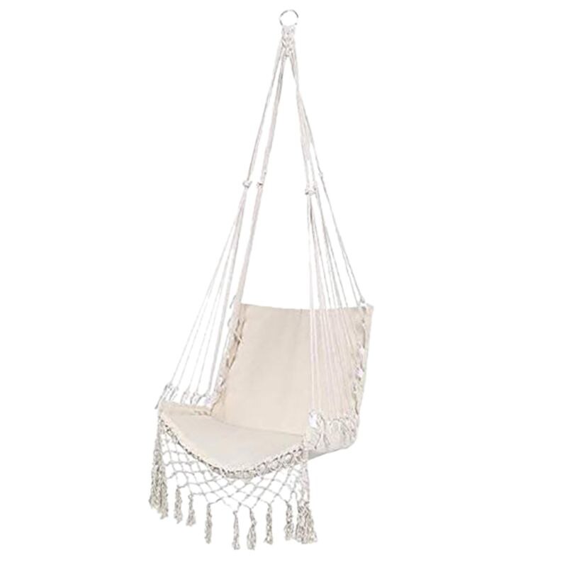 Hammock Chair Macrame Swing Hanging Cotton Rope Hammock Swing Chair for Indoor: White