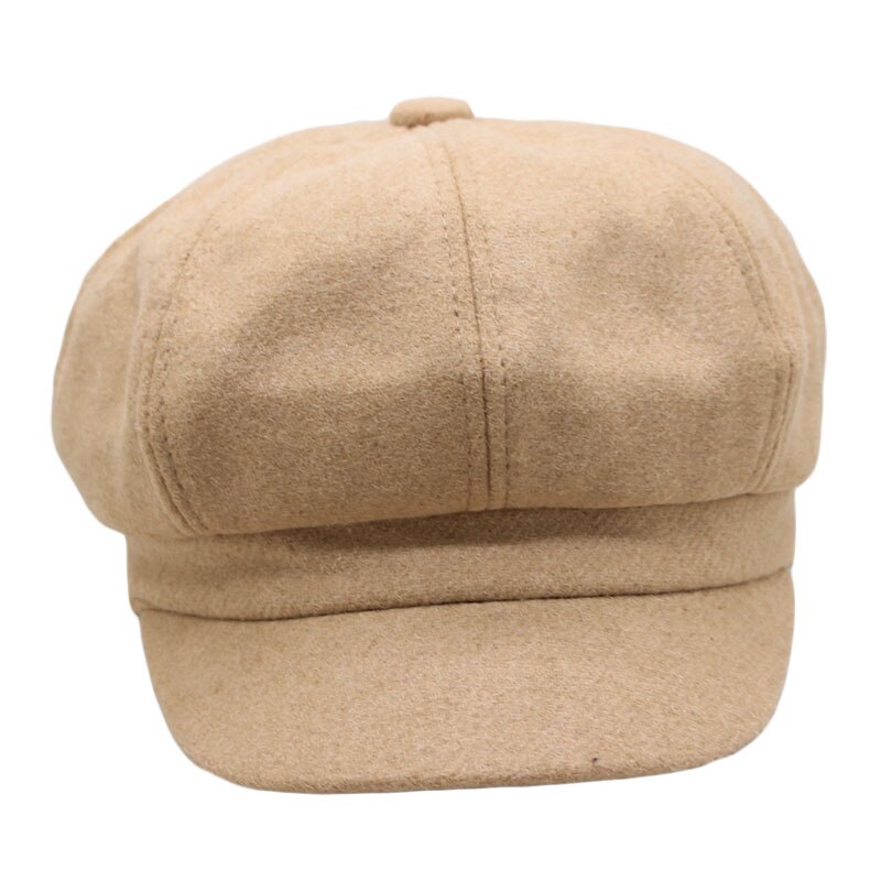 Mulheres Lã quente Chapéu Boina Estilo Britânico Retro Cor Sólida Tampa Octogonal Cap Pintor Jornaleiro Caps Chapéus de Inverno Feminino Grosso Quente viseira: camel