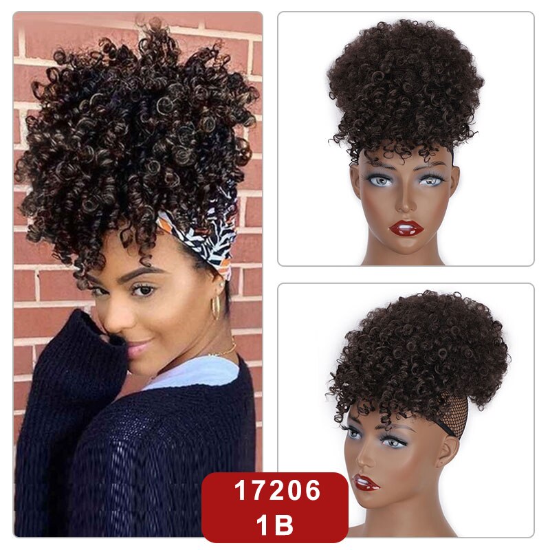 Spring sunshine – queue de cheval bouffante, cheveux synthétiques Afro bouclés, chignon haut avec cordon de serrage, queue de cheval Afro courte, 1 pièce/paquet: 17206-1B