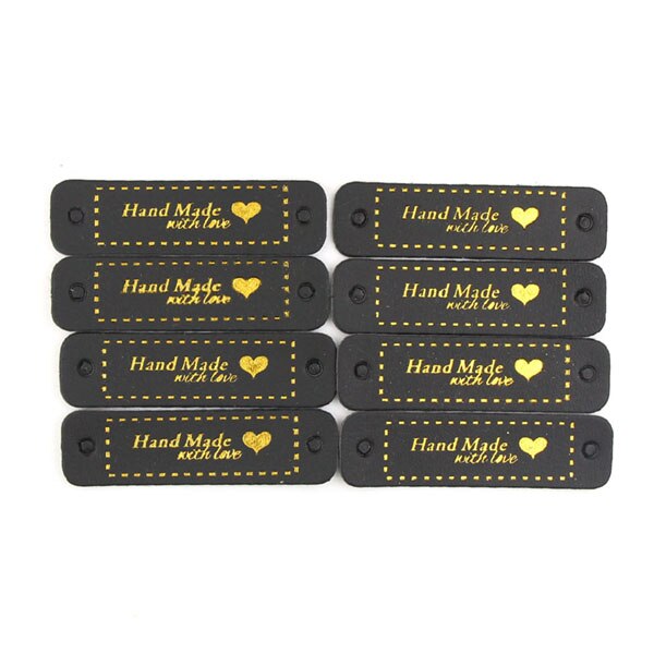 50 st 56 x 15mm etiketter bruna/svarta/vita etiketter handgjorda hjärtmönster läderetikett gjord med kärlek gör det själv kläder sytillbehör: Svart