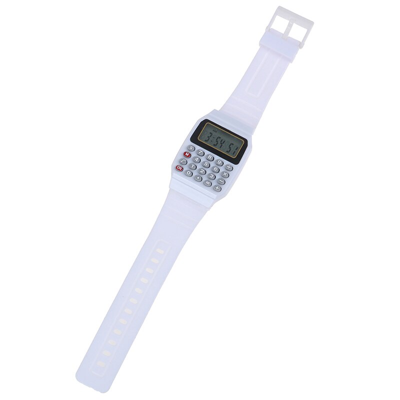 LED Calculator Watch Electronic Digital Chronograph Computer Kids Children Boys Girls Sport Rubber Wrist Watches: White