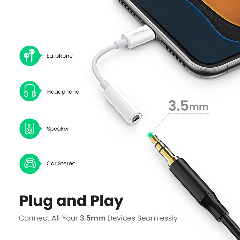 UGREEN Headphones Adapter for Apple MFi Certified Lightning to 3.5mm Jack Converter for iPhone SE/11/11 Pro Max/X XR XS XS Max