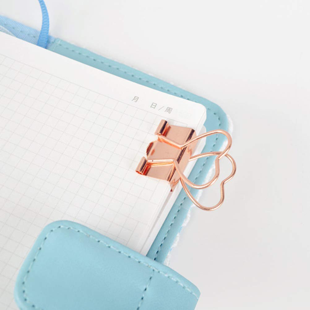 12PCS Heart Shape Binder Clips Skeleton alloy Paper Clips Foldback File Clips School Office Stationery Supplies (Rose Gold)