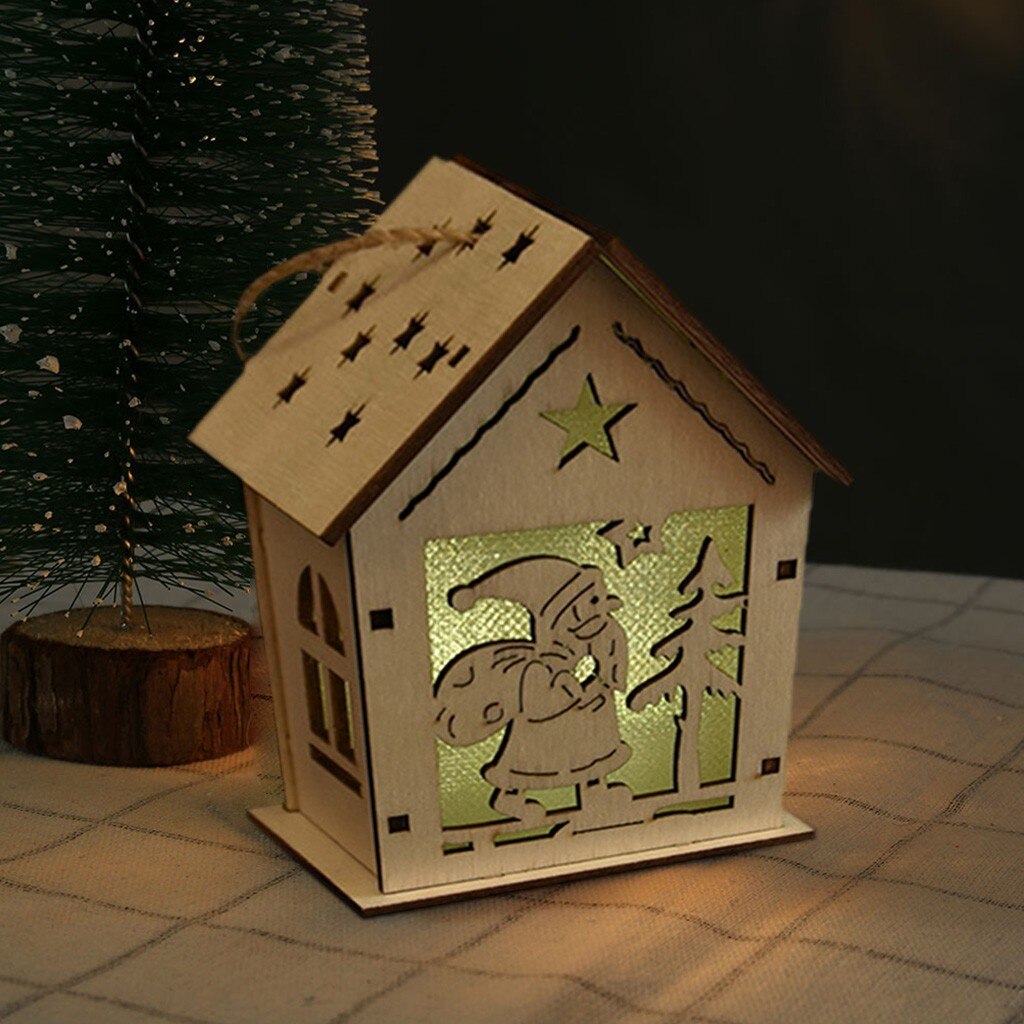 Christmas Luminous Cabin Christmas Wooden House Glittery LED Light Home Decoration Night Lamp Pendant Led Candles Prop Led