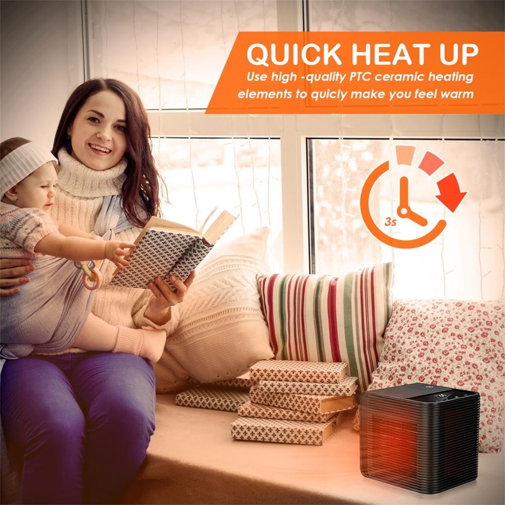 Støjsvag elektrisk varmelegeme bladløs blæservarmer desktop husholdningsvarme komfur varmere maskine justerbar termostat