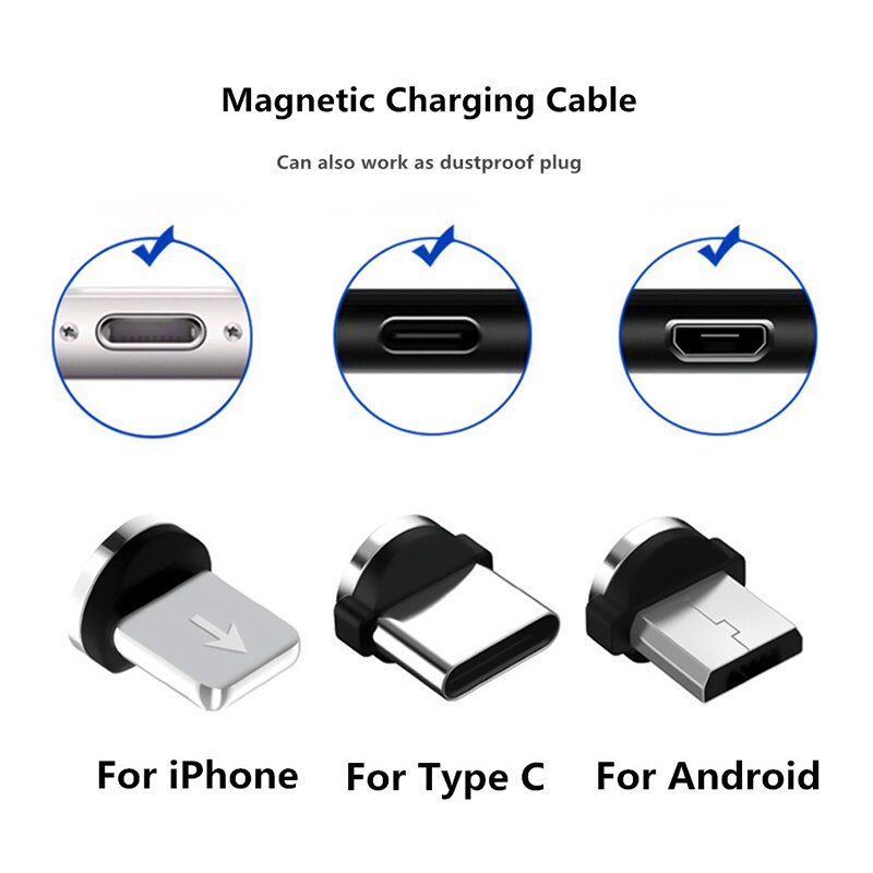 Cabo carregador magnético micro usb, plugue redondo magnético, carregamento rápido, fio magnético usb tipo c