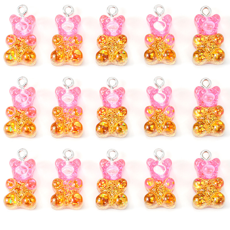 10 st hartsbjörnberlocker med platta baksida gummibjörnar och glittercabochoner för halsband, hänge, örhängen, gör-det-själv-tillverkning: Violett
