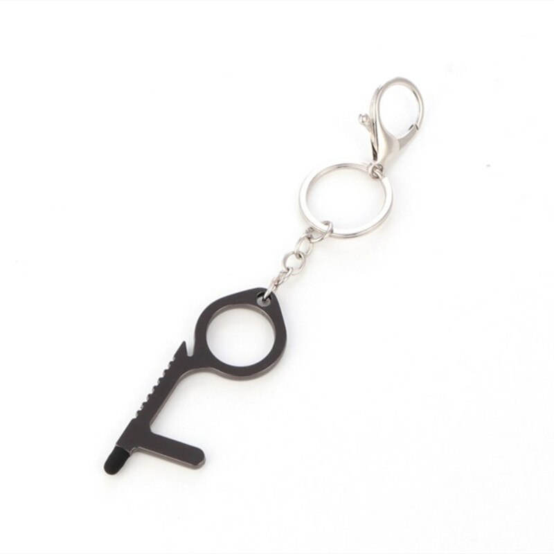 Edc Antibacterial Door Handle Anti-epidemic Key Chain Anti-contact Tool To Open The Door Press Elevator Protective Portable Door: gun black  7