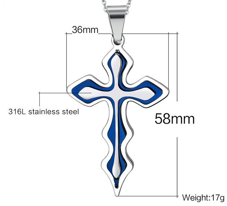 Necklace Men Blue Silver Color Cross Pendant Stainless Steel Chain Necklace Jewelry for Men's Jewelry