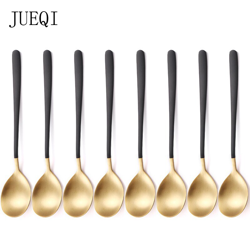 Stainless Steel rainbow Long Handled coffee spoons mixing spoons set cold drink fruit Ice Cream Dessert Tea Spoon Drinking Tools