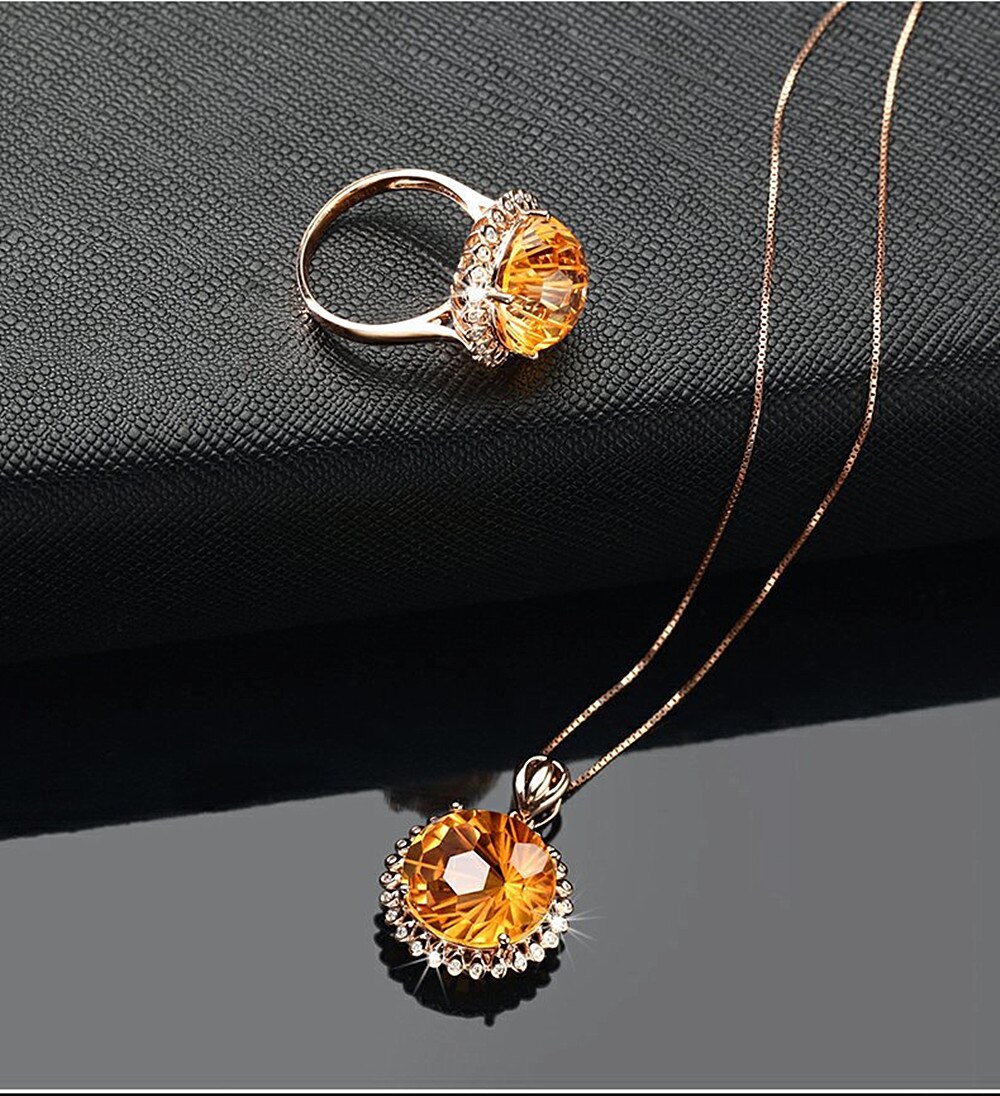 Citrine edelsteine gelb kristall zirkon diamanten ringe anhänger halsketten schmuck setzt für frauen Gold farbe schmuck Schmuckstück