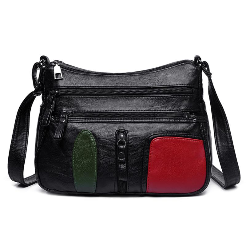 mujer bandolera bolso de cuero PU suave Multi-Bolsillo cremallera señoras chicas compras bandolera: A