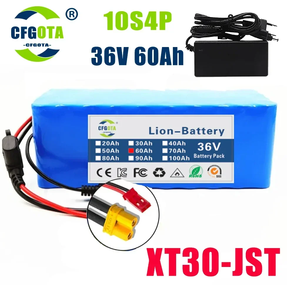 10S4P 36V 60Ah Ebike Battery 18650 Lithium Battery Pack 500W High Power Battery 36V 12000mAh Electric Bicycle BMS+Charger: Pink