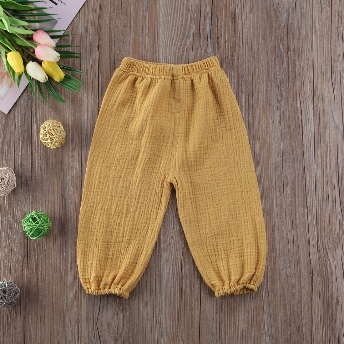 Loose Retro Baby Kids Harem Pants Girls Boys Cotton Wrinkled Bloomers Trousers Legging Pants Summer Autumn Yellow White: Yellow / 4T