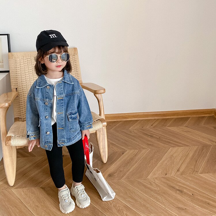 5160 Autumn Kids Girls Denim Jacket Button Coat Cool Boys Outwear Tops Streetwear 1-9 Years Denim Jacket For Kids