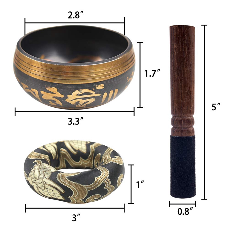 Tibetan Singing Bowl Set with Dual End Stroker Cushion for Meditation Yoga Spiritual Healing Mindfulness,Black