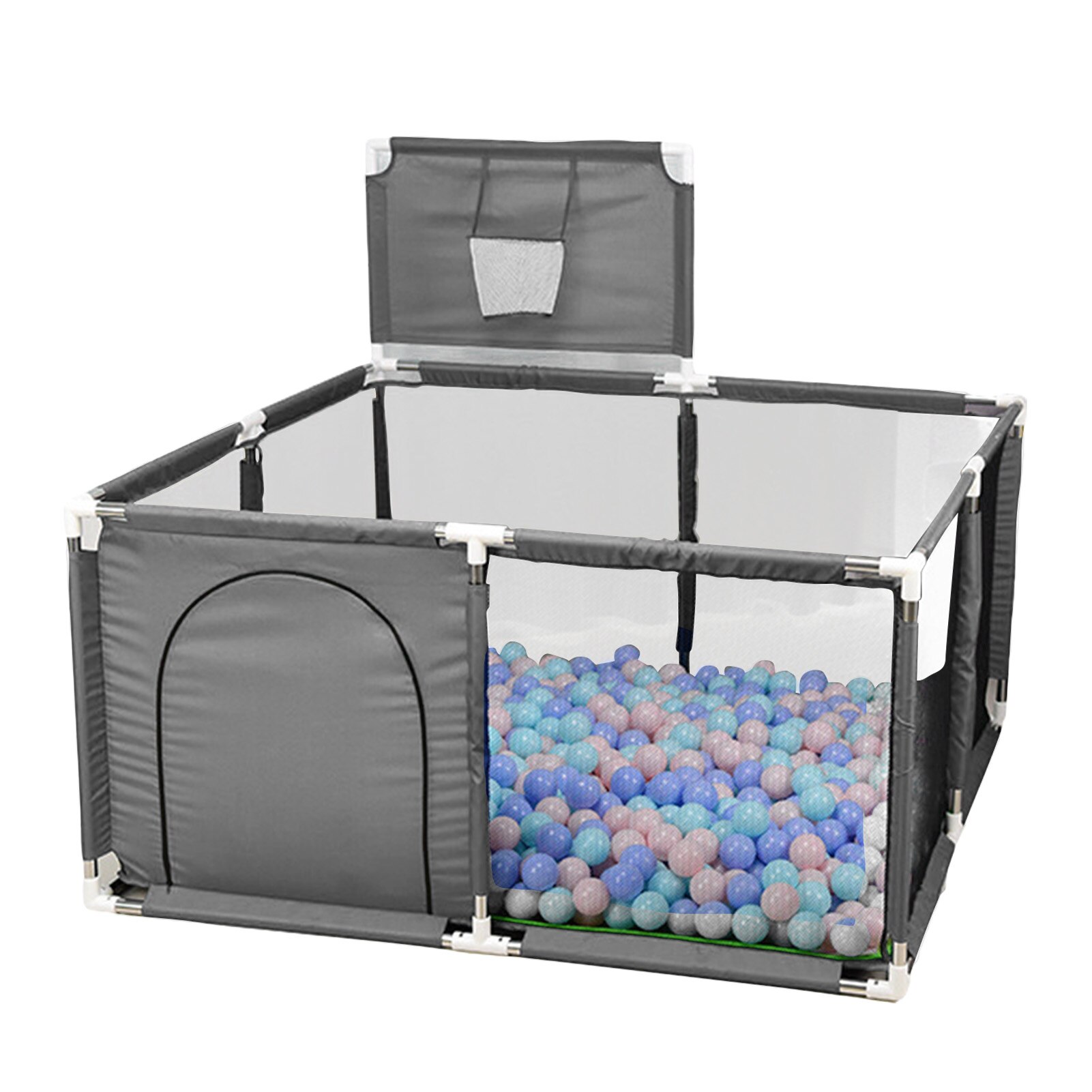 Box per bambini barriera di sicurezza per bambini palline da piscina pieghevole per bambini pallacanestro campo da calcio per 0-6 anni ringhiera per tende da gioco: Gray