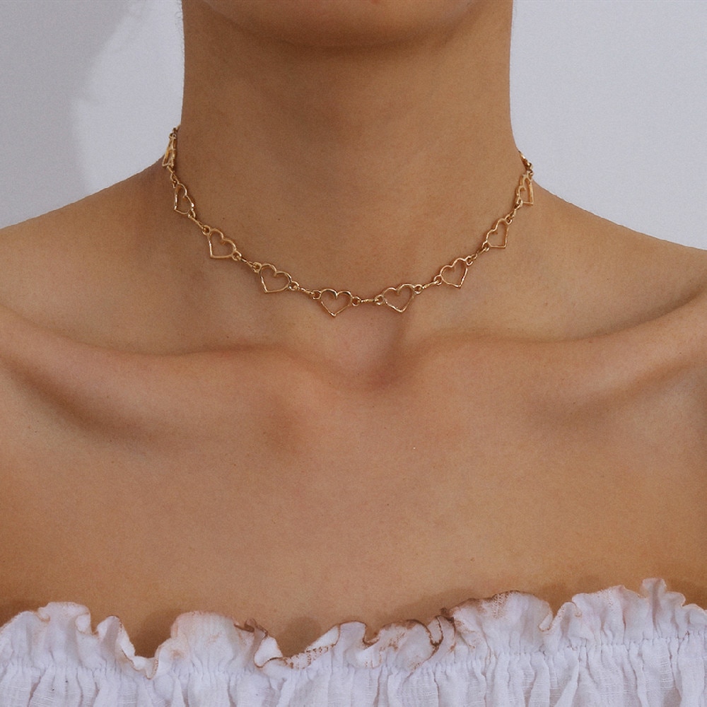 Korean Style Sweet Small Love Heart Choker Necklace For Women Girl Simple Minimalist Clavicle Chain Necklace Cute Jewelry