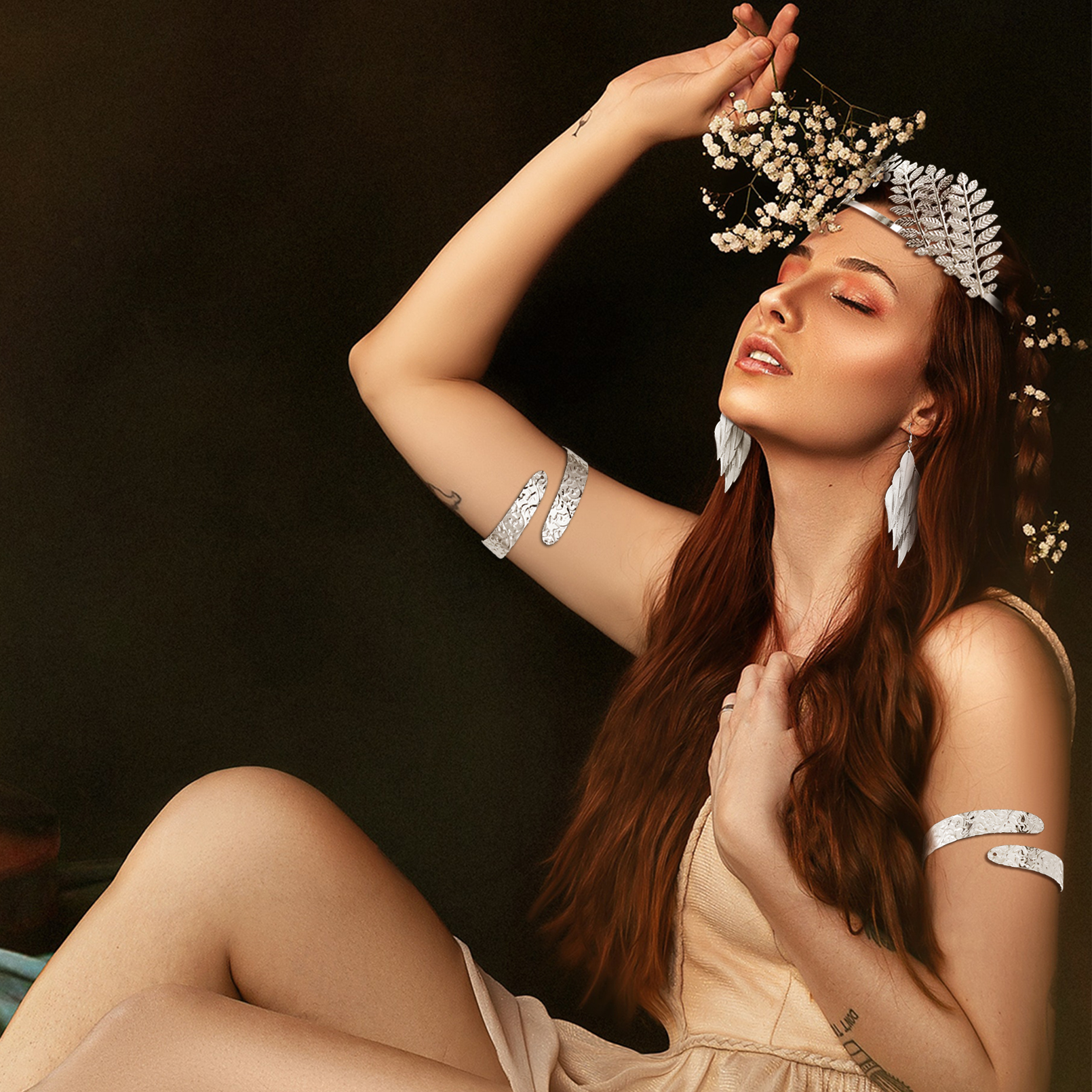 Joyería de de Cosplay de diosa griega griega, corona de hoja dorada barroca, tocado de novia, accesorios de Halloween, pendiente, pulsera