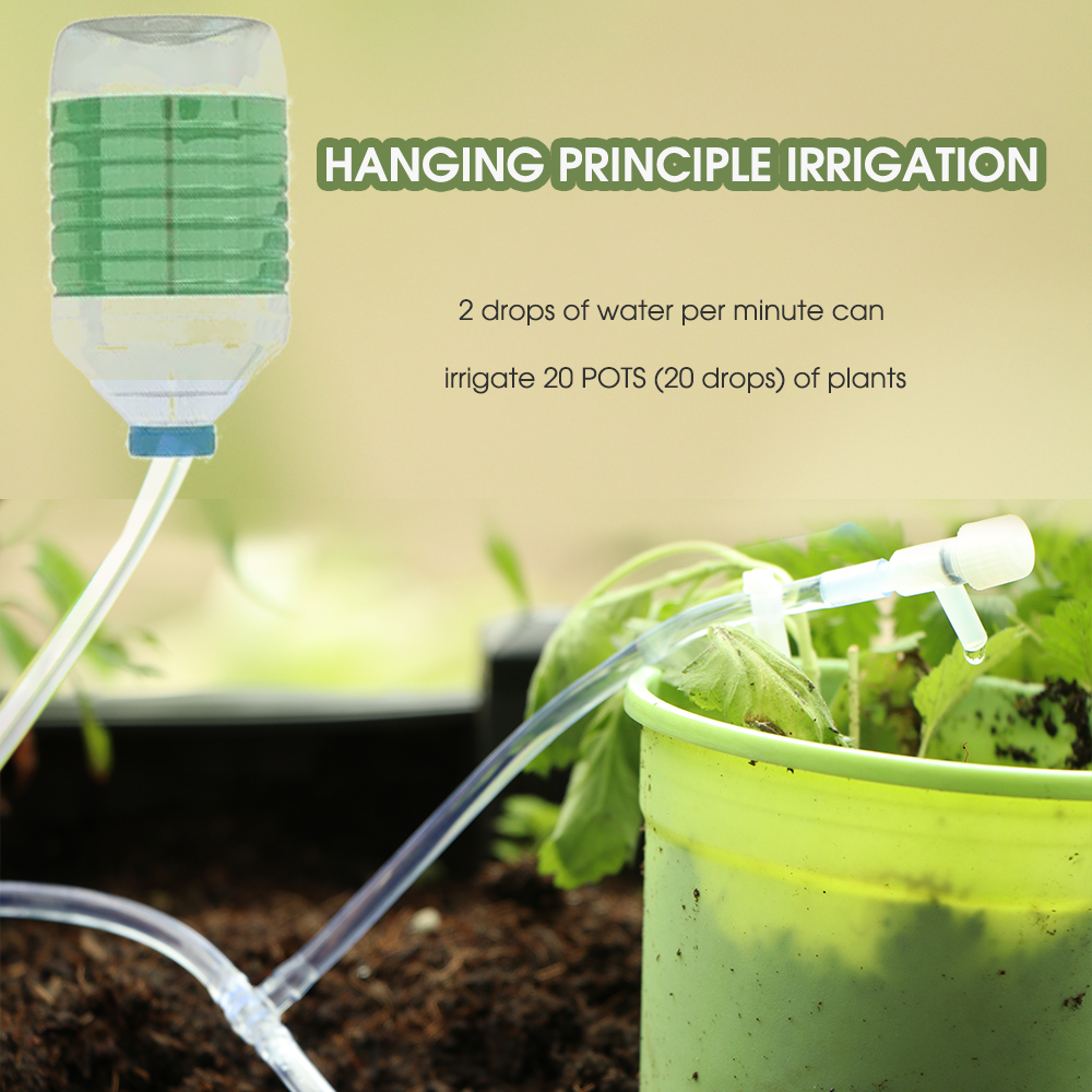 1/4" Clear PVC Hose Regulating Valve Dropper Drip Irrigation Kit for Garden Balcony Plants Pots Siphon Principle Watering System