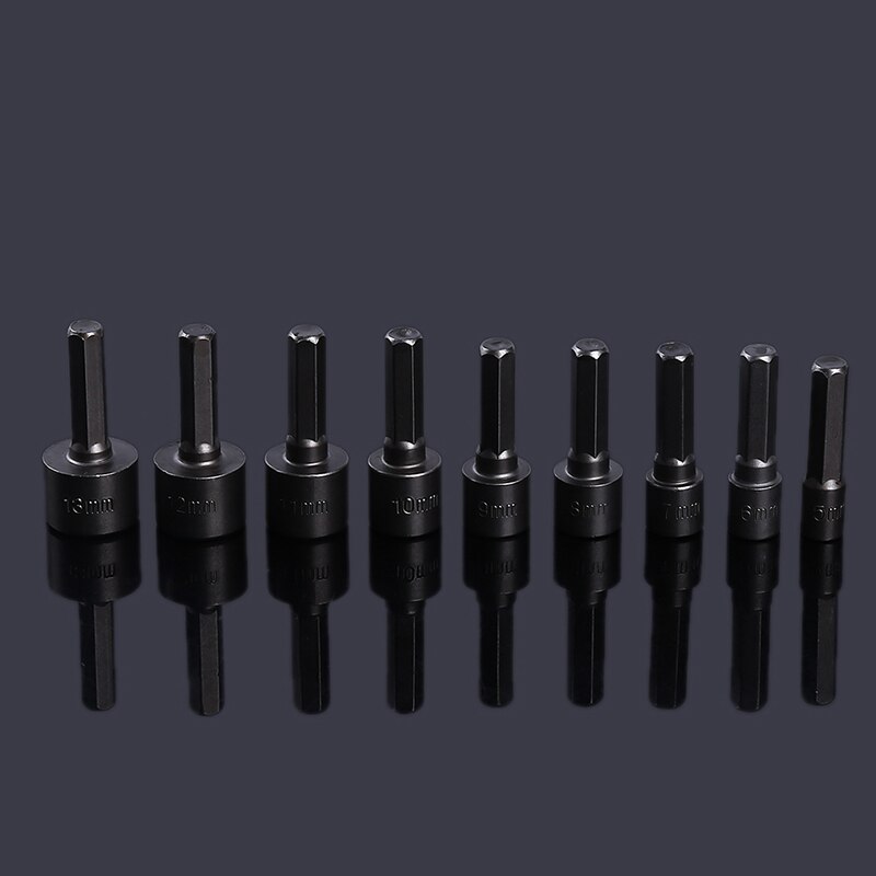 9 PCS/Set 5-13mm Nut Driver Set Hex Socket Sleeve Nozzles Wrench Set Powerful Convenient Sleeve Drill Power Tools