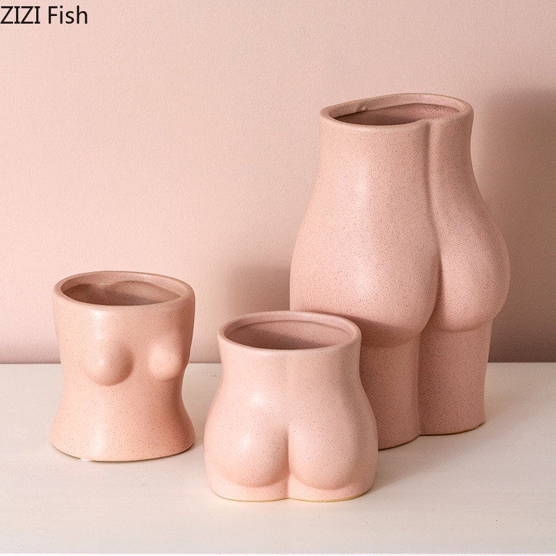 Kroppskunst Bryst statue keramiske vaser porselen blomsterpotte skrivebord dekor dekorasjoner bordplate vase hjem dekorasjon tilbehør moderne