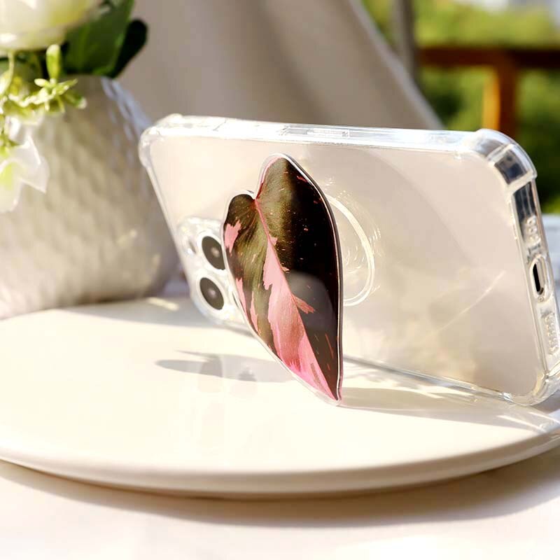 Griptok Bracket Socket Folding Grip Pretty Leaf Acrylic Phone Holder mobile phone stand simulation plant leaves