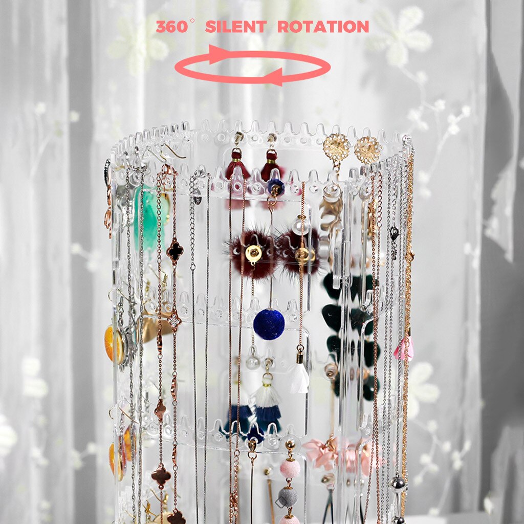 4 Tiers Earring And Jewelry Organizer 360-Degree Rotating Jewelry Display Rack Storage Rack Earring Necklace Chain Organizer