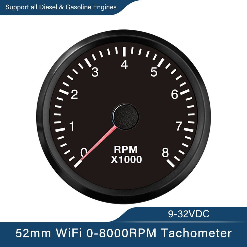 52mm WiFi Tachometer 4000 RPM 8000 RPM Programmable Gauge Adjustable for Generator Car Boat Diesel Gasoline Engine Speed 12/24V: 8KBN