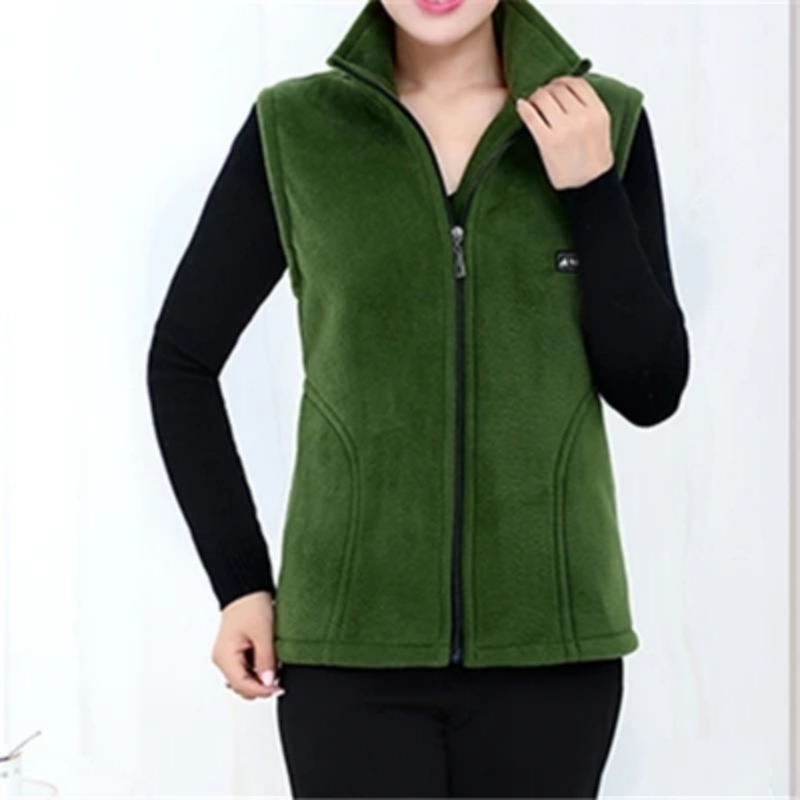 Primavera otoño mujer chaleco chaqueta de mediana edad Casual sólido sin mangas chaleco mujer bolsillo Chaleco corto: XL / Verde militar