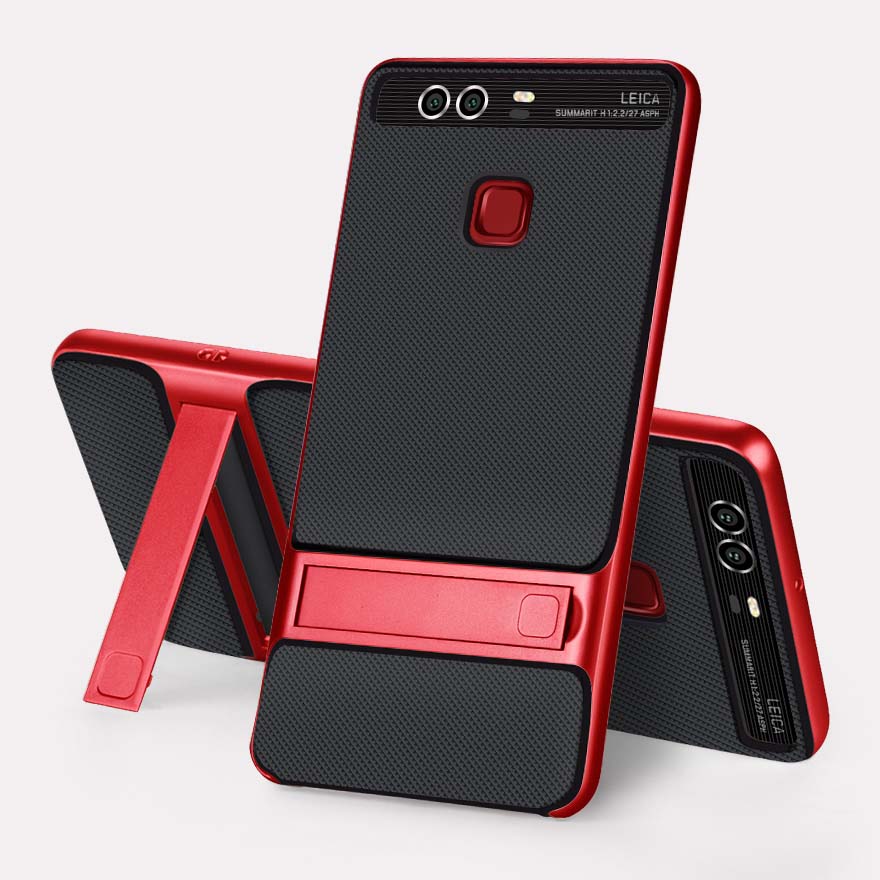 Merke 3d kickstand hybrid deksel for huawei  p9 silikondeksel tpu+pc royce 360 fullt beskyttende bakdeksel huaweip 9 coque rustning: Royce rød