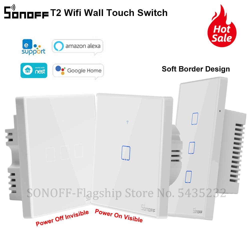 Itead Sonoff T2 Eu/Uk/Us Wifi Muur Touch Light Switch Luxe Glazen Paneel Draadloze Elektrische Touch Schakelaars 433 Rf Contol Schakelaar