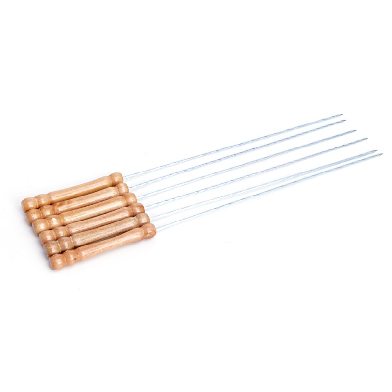 12PCS Stainless Steel BBQ Roast Barbecue Skewer Grill Kebab Needle Stick Wood Handle Kitchen Outdoor Cooking Camping BBQ Tool
