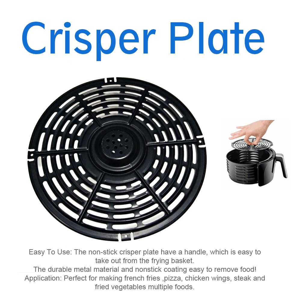 Non Stick Round Solid Cookware Crisper Plate With Handle Dishwasher Safe Replacement Parts Air Fryer Grill Pan Easy Clean Metal
