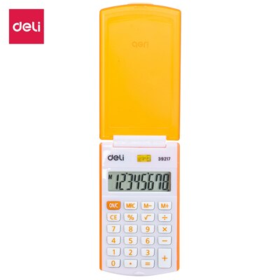 Deli 39217 Mini Rekenmachine Leuke Kleur Draagbare Calcultors Universele Programer Zakformaat Met Cover Kleine Business Supplies: ORANGE