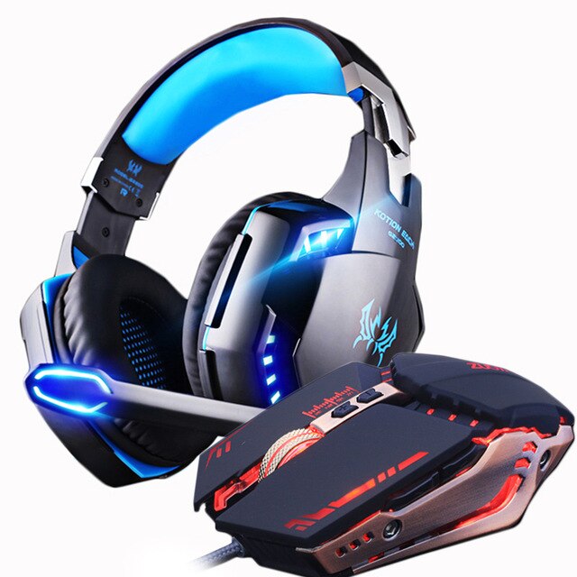 Gaming Muis 4000 Dpi + Headset Stereo Gamer Hoofdtelefoon Met Microfoon Oortelefoon Verstelbare Gamer Muizen Wired Usb Voor Pc Muizen set: A