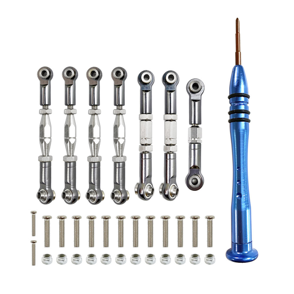 Juego de varillas de dirección con varilla de tracción servo de conexión de metal para WLtoys 1:14 144001 124018 124019 Piezas de actualización de coche RC