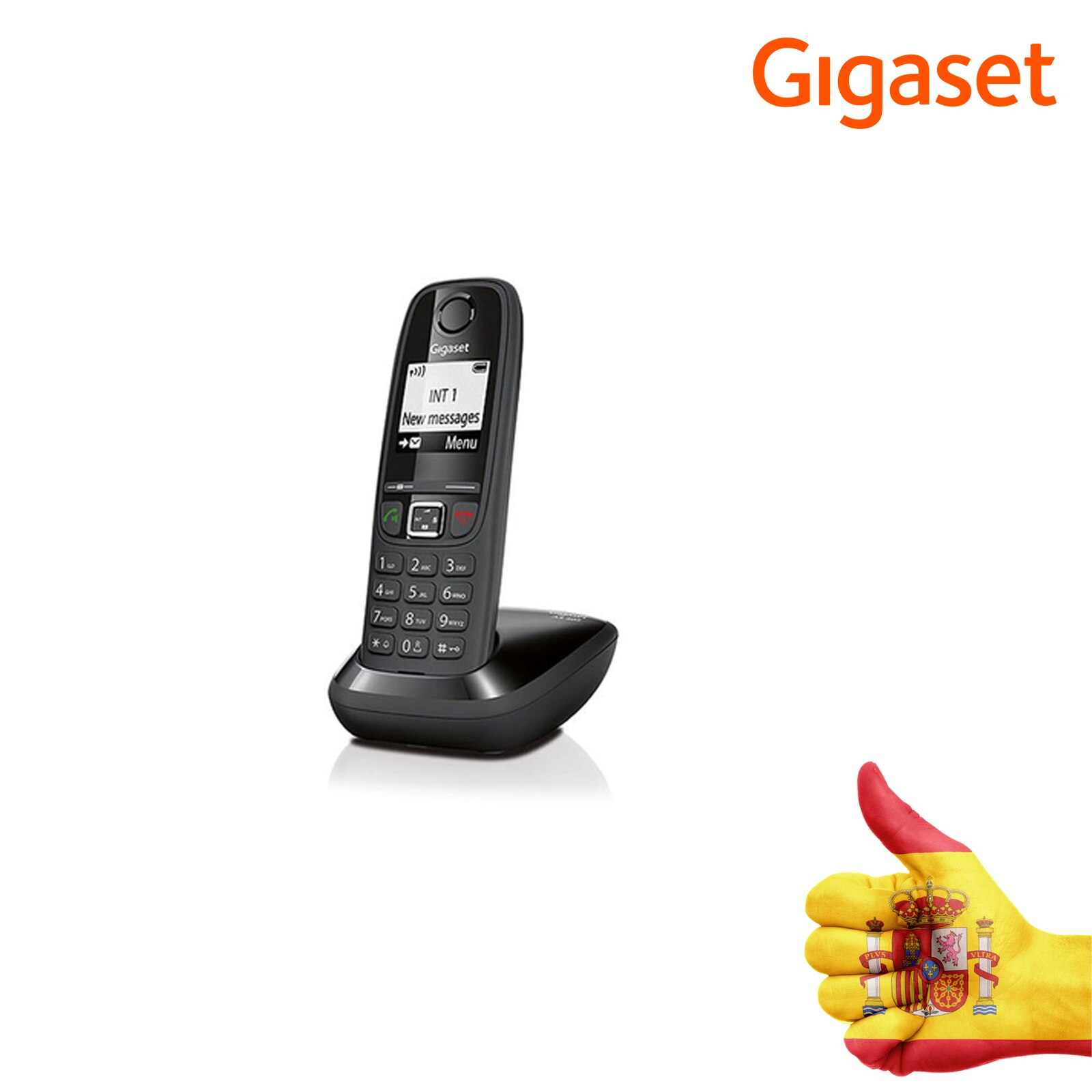 Cordless Handy-freisprecheinrichtung, Gigaset, 100 Kontakte, grafiken, beleuchtete 1,8 "Brief große, Farbe Schwarz. AS405