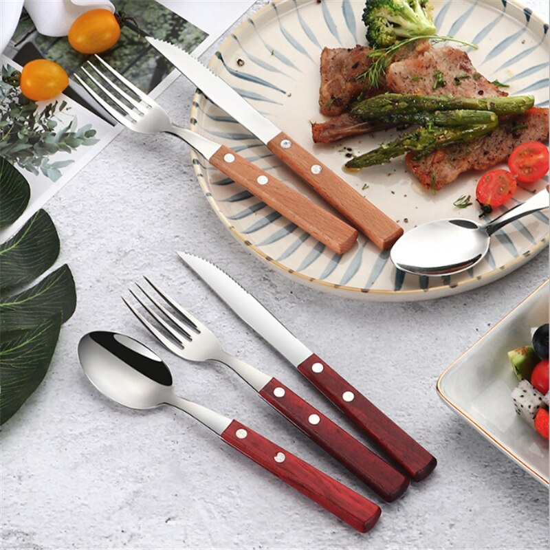 Stainless Steel Dinner Set Wooden Handle Western Cutlery Retro Hotel Steak Cutlery Set Kitchen Knives Household Goods Kitchen.8z
