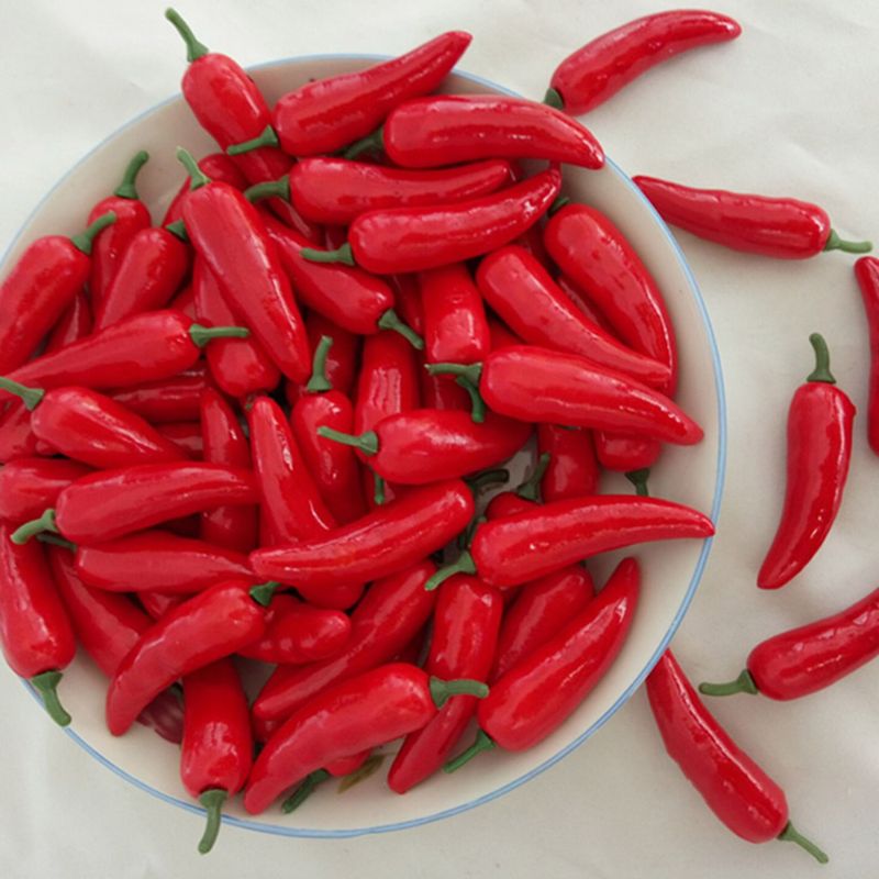 100pcs Realistic Lifelike Artificial Red Pepper Chili Simulation Vegetable Kitchen Home Decor