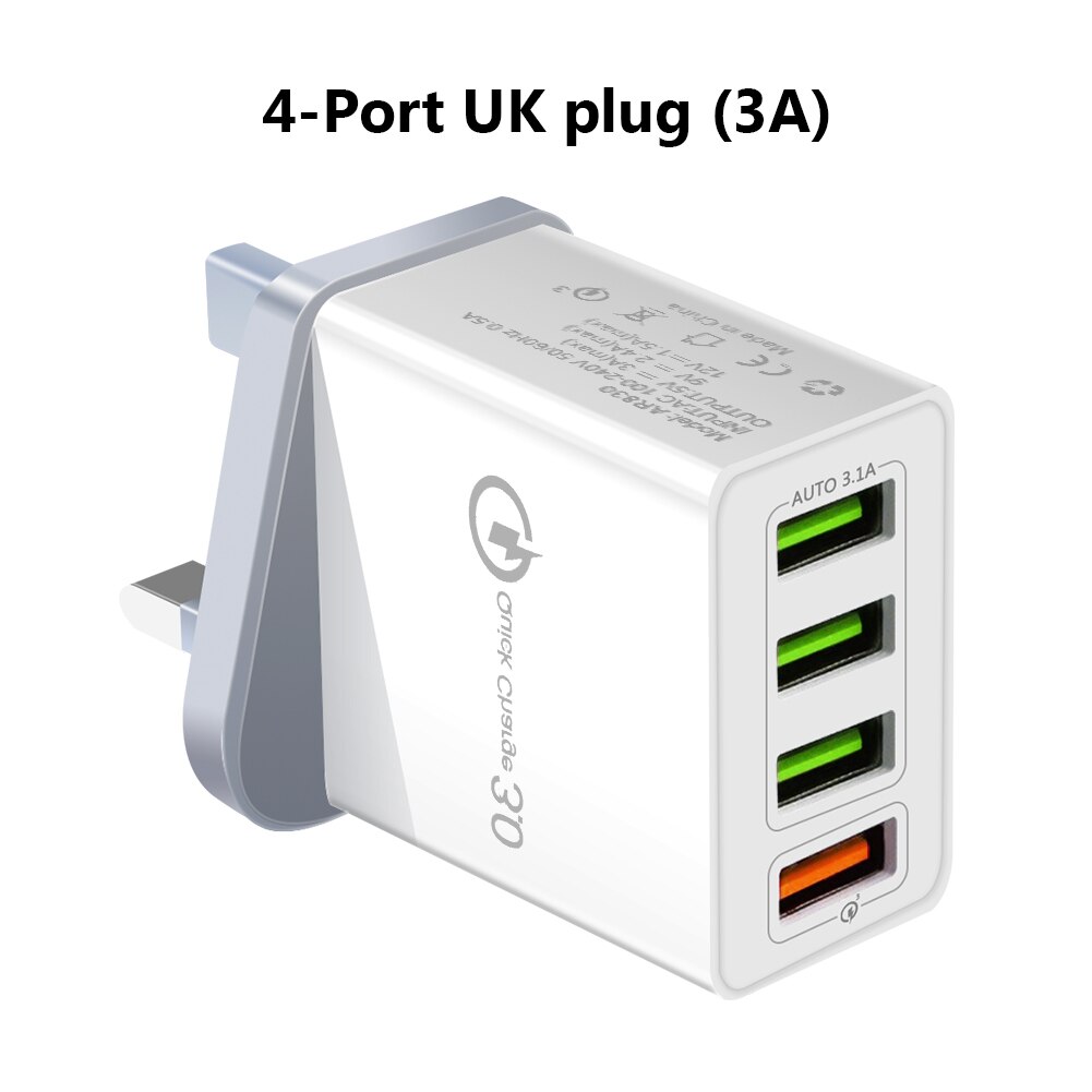 5V 2.4/3A Uk Plug 1/4 Usb-poort Adapter Mobiele Telefoon Lader Apparaat Quick Lading Qc 3.0 mobiele Telefoon Oplader Fast Charger: 4 USB port charger