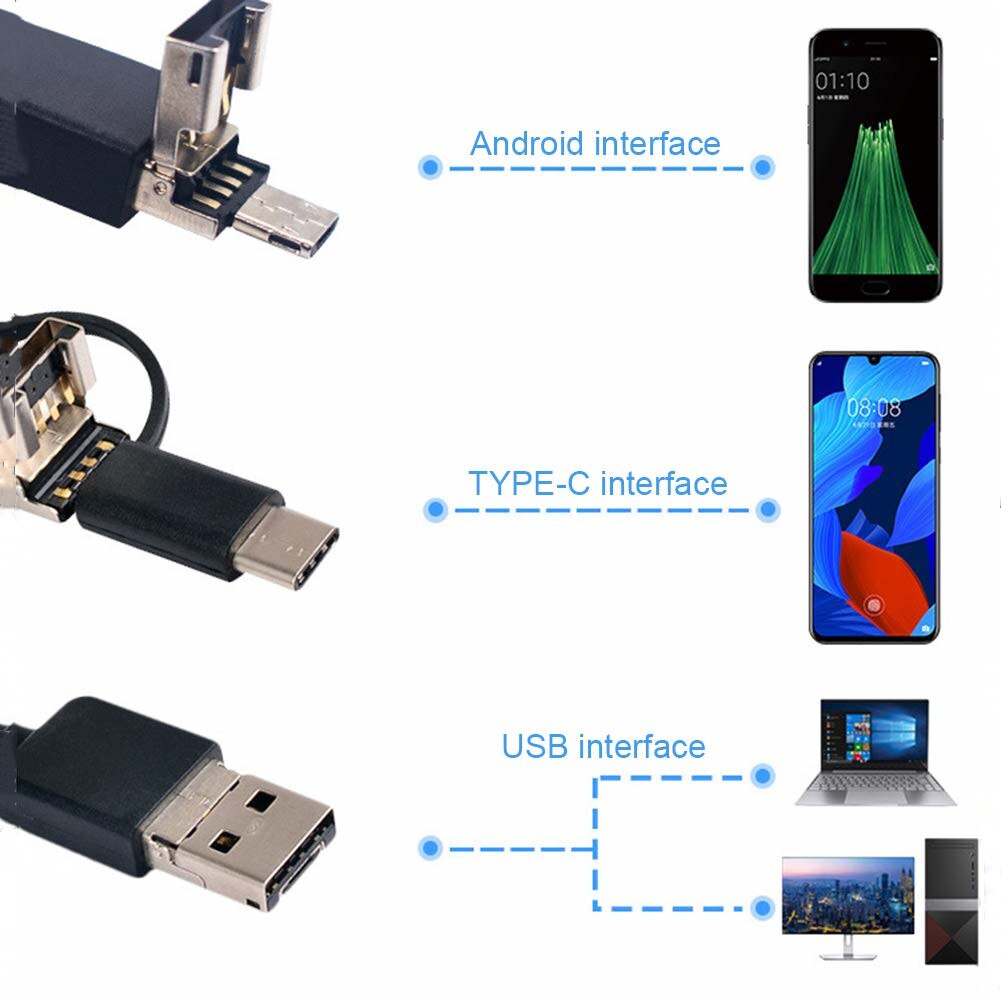 1m/2m/3m/5m 3w1 USB podwójna kamera endoskopowa HD sztywny kabel kamera inspekcyjna 8mm 6 doprowadziło boroskop dla android PC endoskop