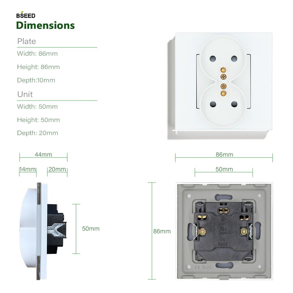 Bseed Dubbele Frankrijk Socket Franse Plug Stopcontact Frankrijk Dual Twin Stopcontact Wit Zwart Gehard Glas Panel