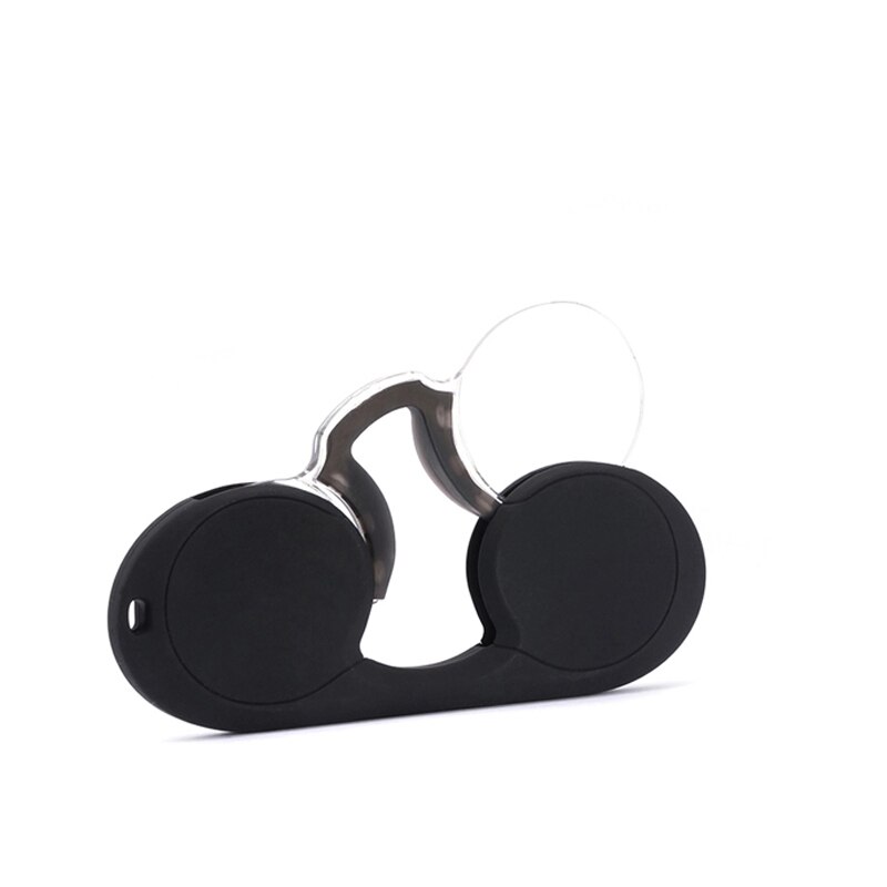 Nieuwste neusclip leesbril mini portemonnee draagbare beenloze plastic bril met etui voor mannen en vrouwen 1.0 4.0: +250 / Zwart