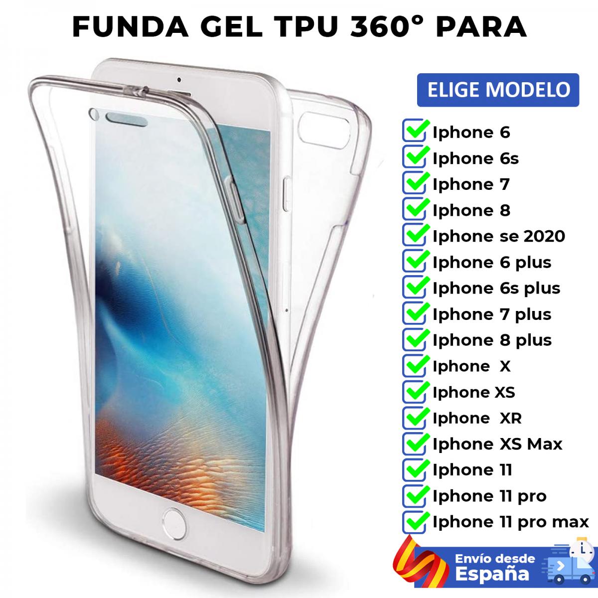 Funda TPU 360 para iPhone 6 6s 7 8 X XS 12 11 Max Mini Plus SE