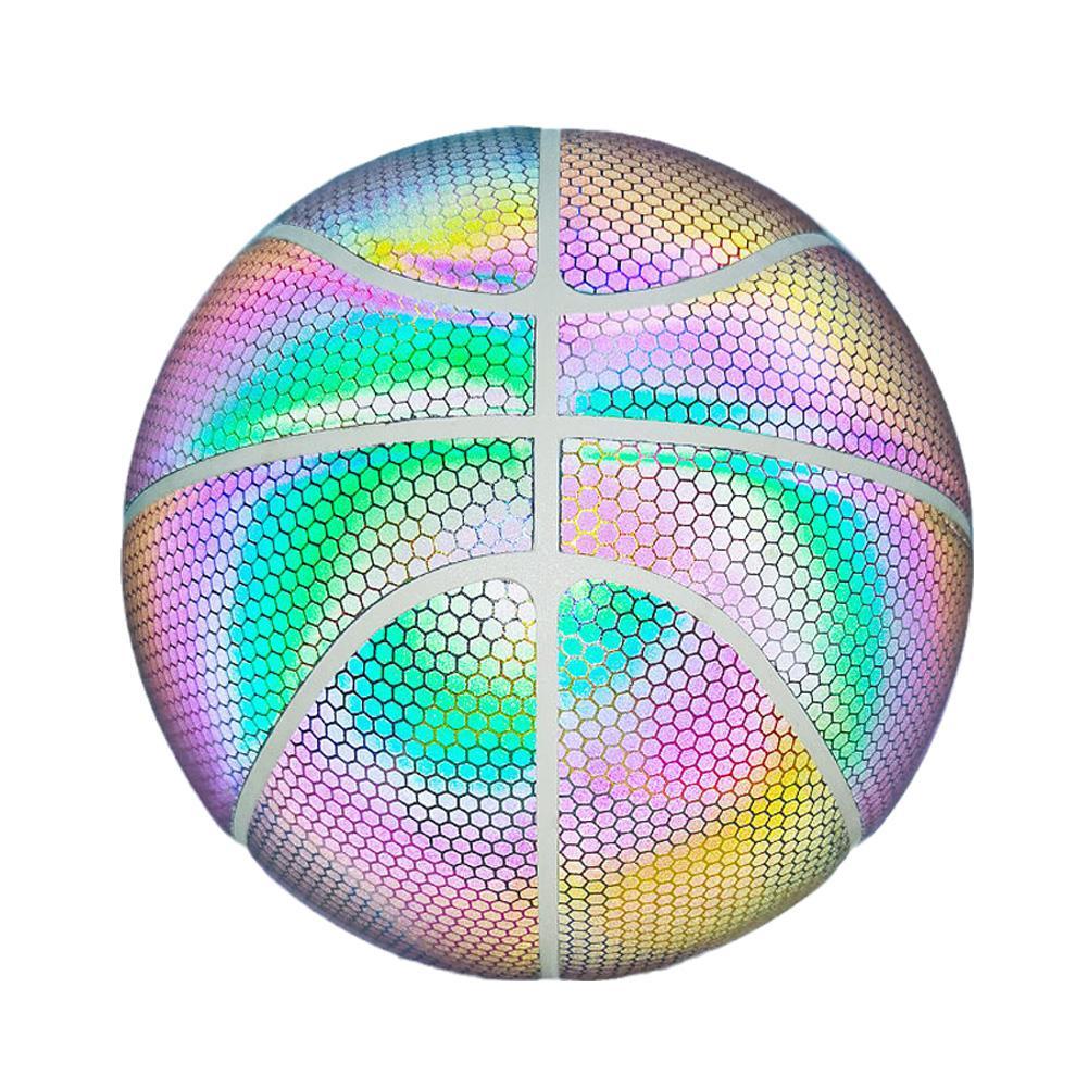 Größe 75 leuchtender basketball, holografisch reflektierend, blitzball, pu-abriebfest, leuchtender basketball für nachtsportspiele