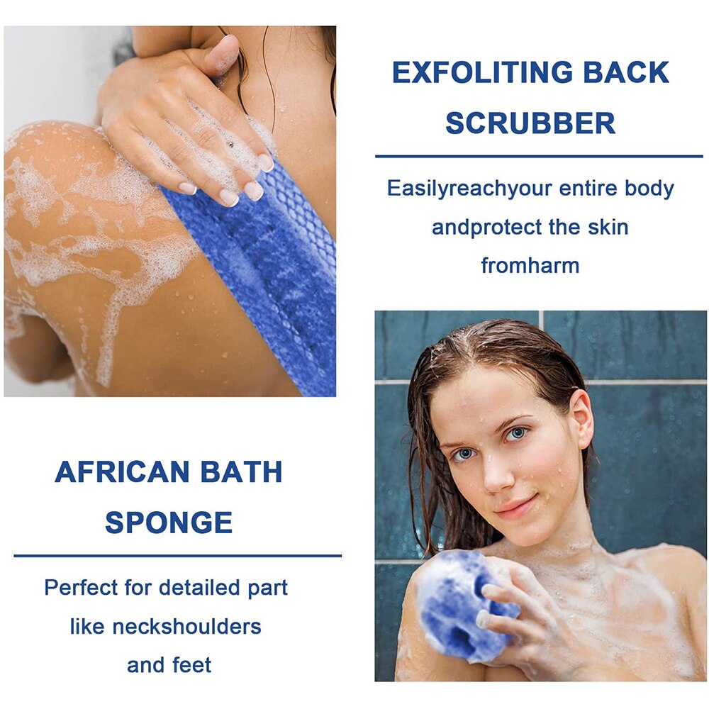 Esponja de baño de red africana, Red de baño larga de 30x80cm, exfoliante para ducha, depurador corporal de espalda, depurador de piel más suave