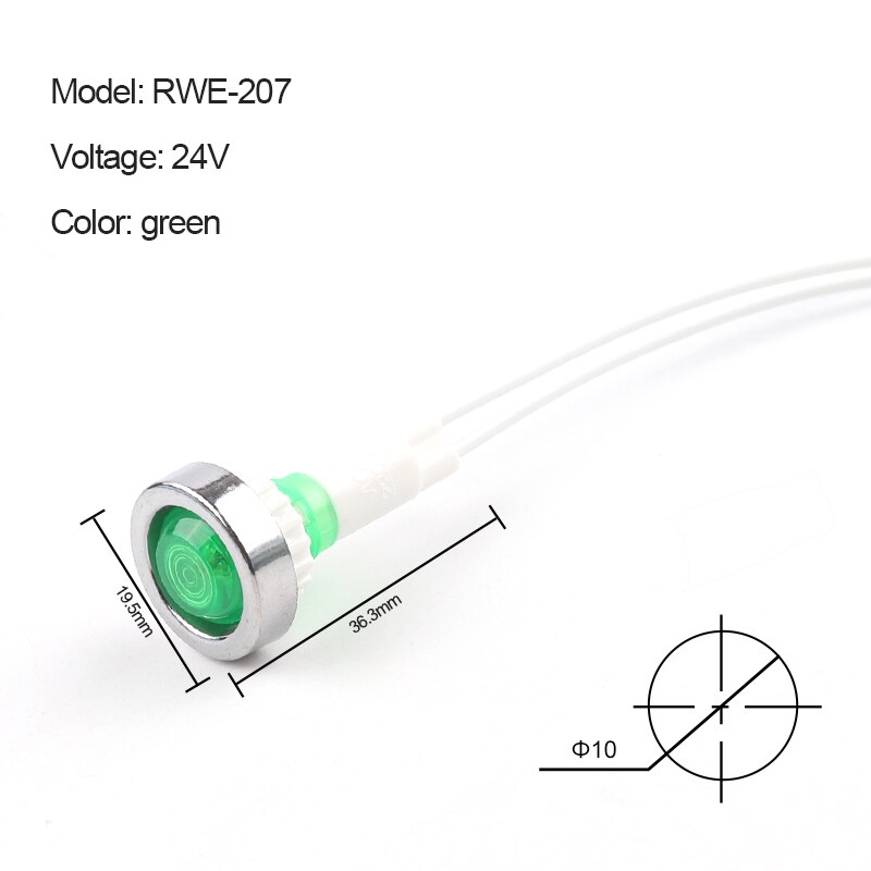 5PCS Guiding Signal Lamp 12V 24V 220V 380V 10mm Power Indicator Panel Mount Red Green Yellow LED Indicator Mounting Hole 10mm: 24V Green