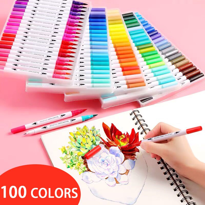 100 Kleur Zachte Hoofd Aquarel Pen Kinderen Basisschool Met 24 Kleur 36 Kleur Dubbele Hoofd Wasbare Aquarel Pen Art suppli