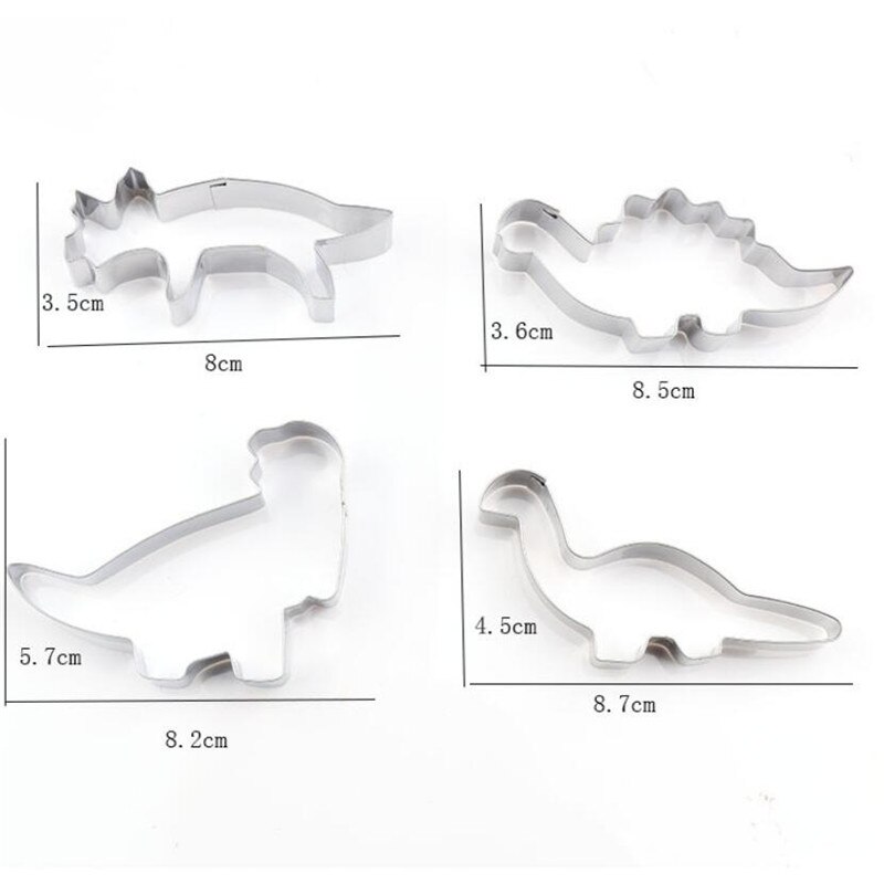 4 Stks/partij Leuke Dinosaurus Biscuit Cookie Cutters Mallen Dier Cake Decorating Pastry Rvs Bakken Tools Voor Zoetwaren